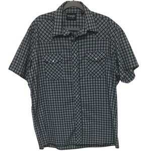 Wrangler Western Shirt Men's Blue Plaid Pearl Snap Lightweight Size XLT (Tall)